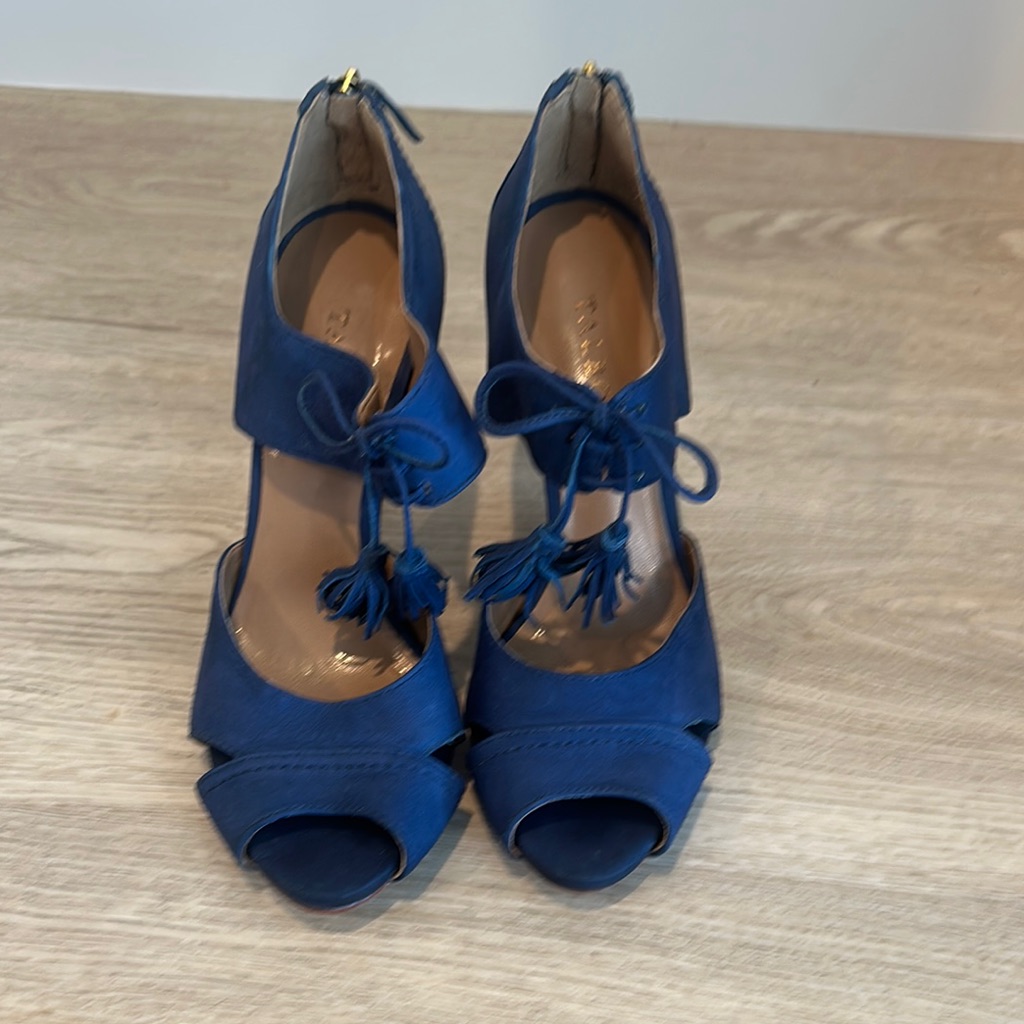 Talbots Blue Peep-Toe Heels With Lace-Up Design